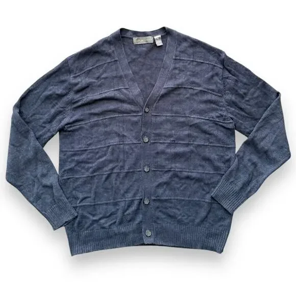 Vintage Oscar de la Renta Mens Button Up V Neck Cardigan Sweater Blue XXL - Picture 1 of 5